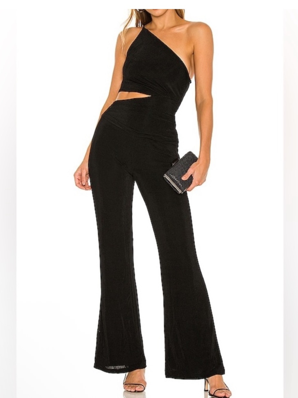 Misha Evelia One-Shoulder Pantsuit in Black Size 0 NWT